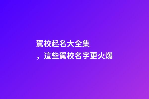 駕校起名大全集，這些駕校名字更火爆